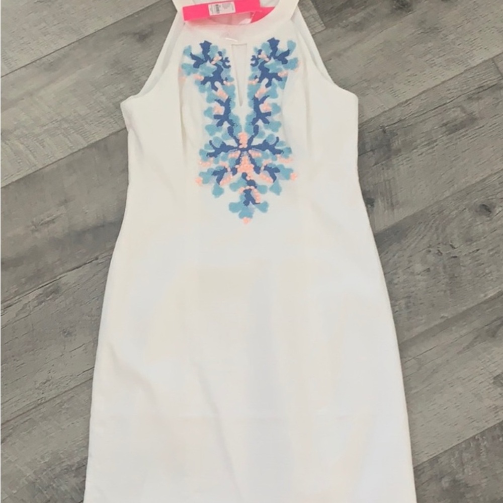 Lilly Pulitzer Resort White Dress with Blue Embroidery NWT